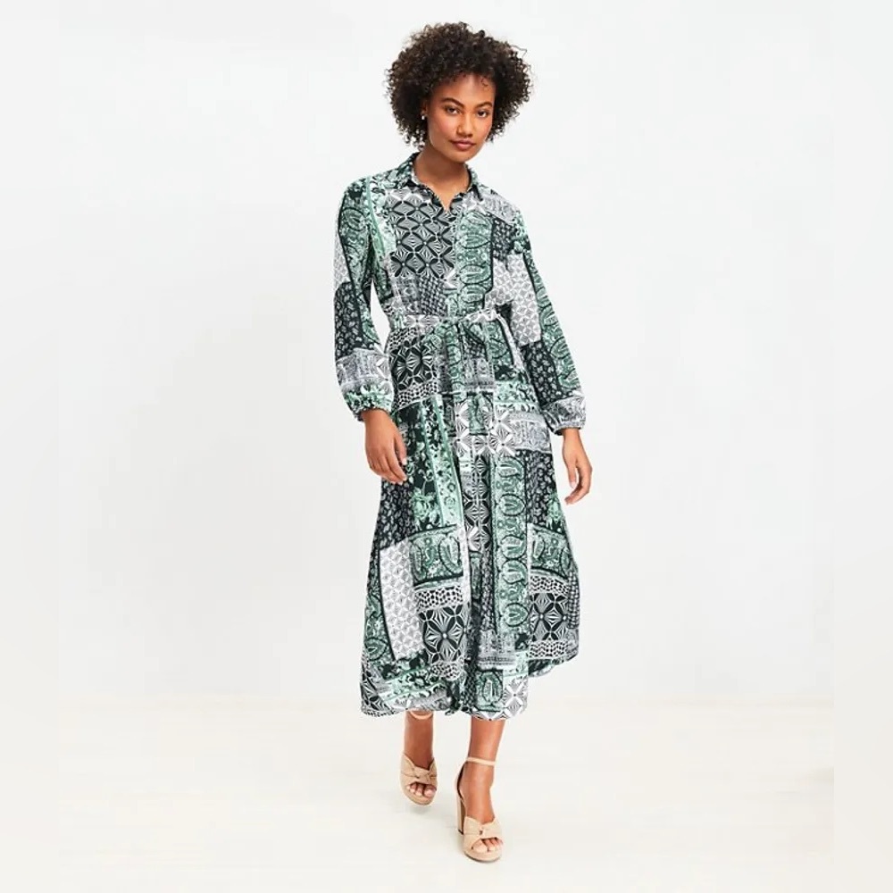 Loft Patchwork Tie Waist Midi Dress | Online Exclusive